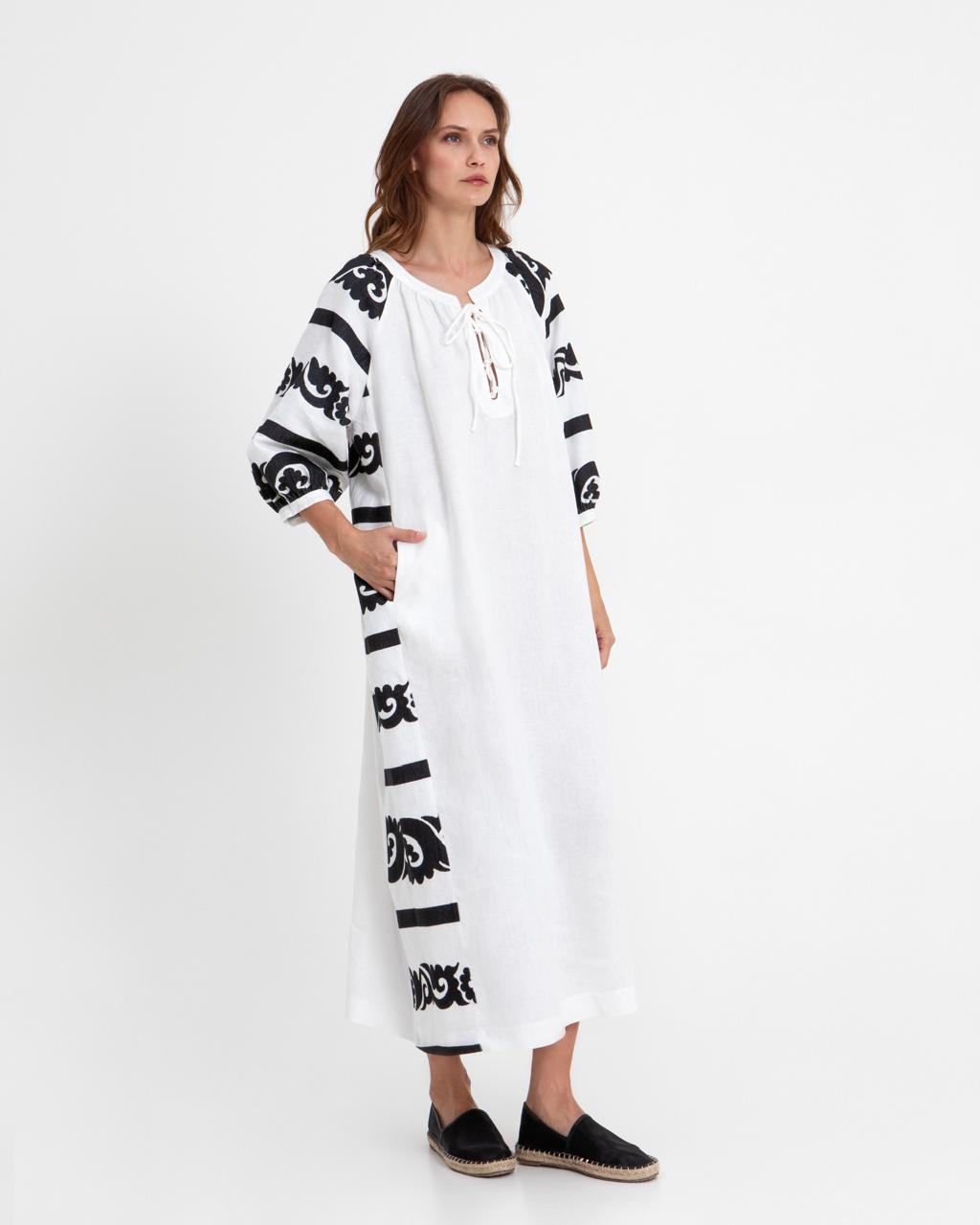 DRESS LONG SUZANI L/S TIES B&W