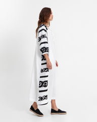 DRESS LONG SUZANI L/S TIES B&W