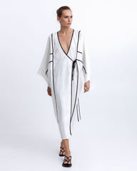 KIMONO LONG SUZANI WRAP WHITE BLACK