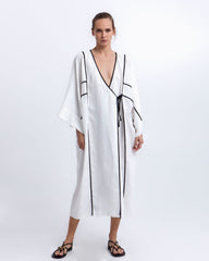 KIMONO LONG SUZANI WRAP WHITE BLACK