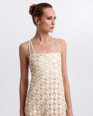 DRESS MAXI FLAKES DOUBLE STRAPS - NATURAL - GOLD