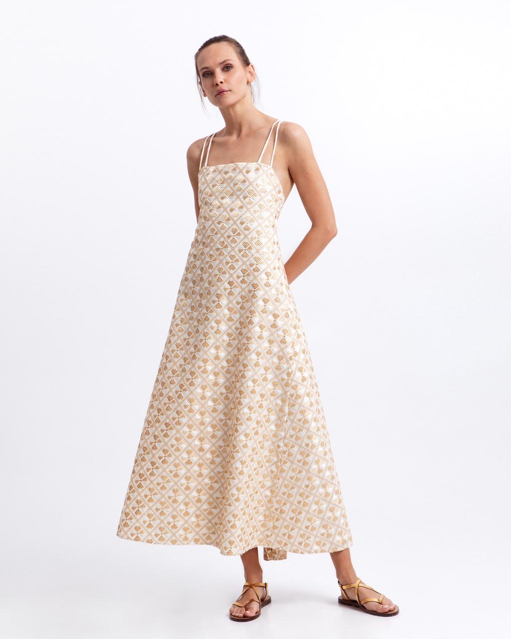 DRESS MAXI FLAKES DOUBLE STRAPS - NATURAL - GOLD