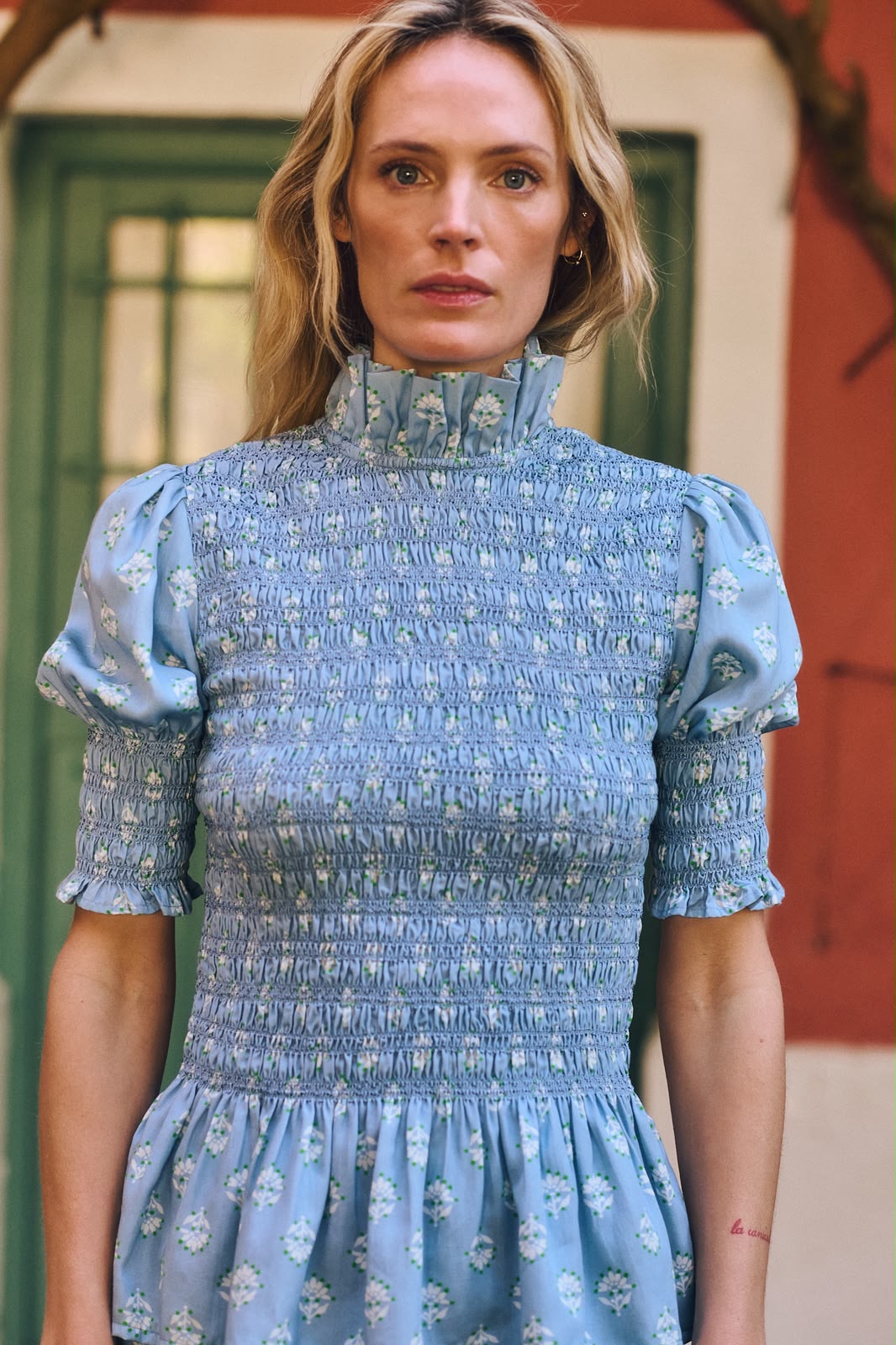 Aleria Shirt SS Blue Flowers - Maria de la Orden