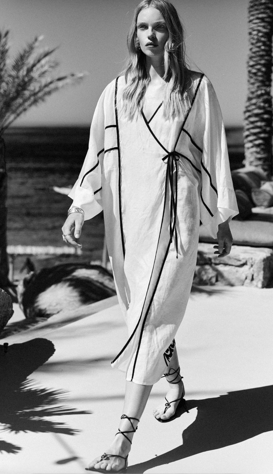 KIMONO LONG SUZANI WRAP WHITE BLACK