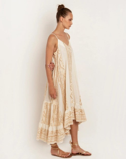 Vestido Assimétrico Calydon Branco e Dourado