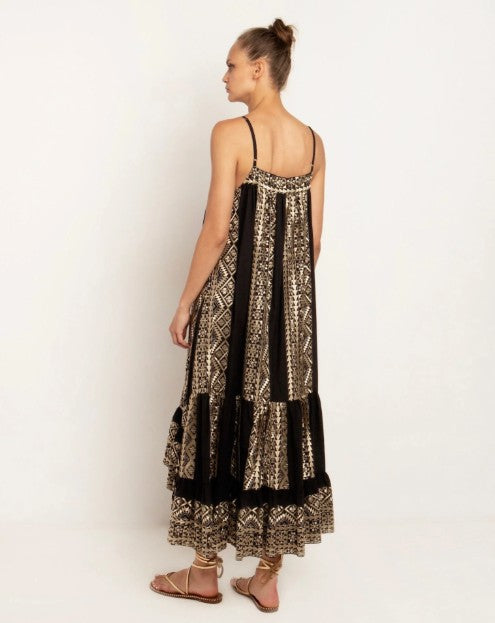 Vestido Assimétrico Calydon Preto e Dourado