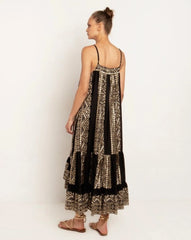 Vestido Assimétrico Calydon Preto e Dourado