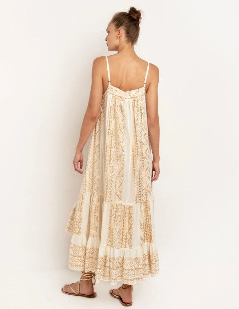 Vestido Assimétrico Calydon Branco e Dourado