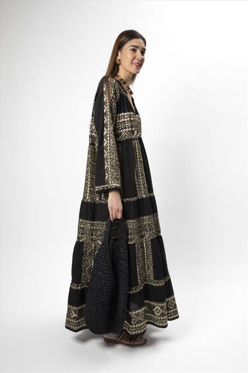 Vestido Longo Kori Clássico Preto/Dourado