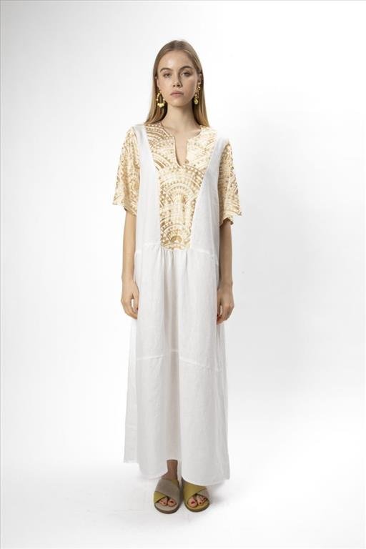 Vestido Túnica Calydon Branco/Dourado